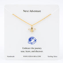 Load image into Gallery viewer, Travel-inspired airplane necklace with shimmering crystal