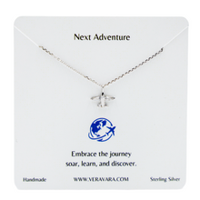 Load image into Gallery viewer, Travel-inspired airplane necklace with shimmering crystal