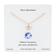 Load image into Gallery viewer, Travel-inspired airplane necklace with shimmering crystal