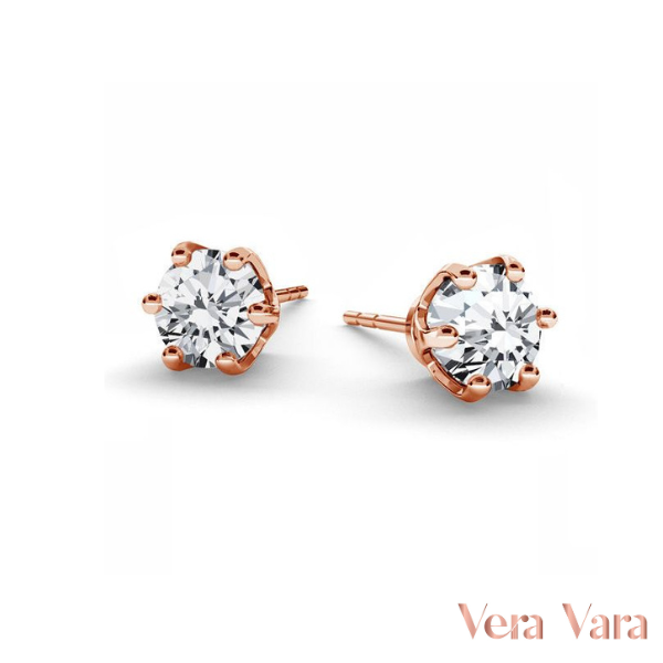 Sterling Silver Crystal Studs in Rose Gold