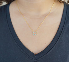 Load image into Gallery viewer, Turquoise Crystal Horsehoe Necklace
